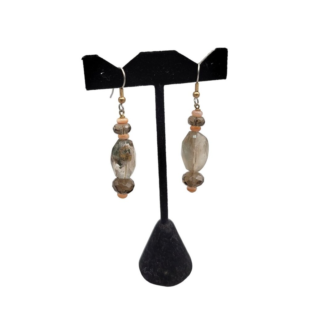 Smokey Quartz Topaz Dangle Earrings Fish Hook Closure Handmade